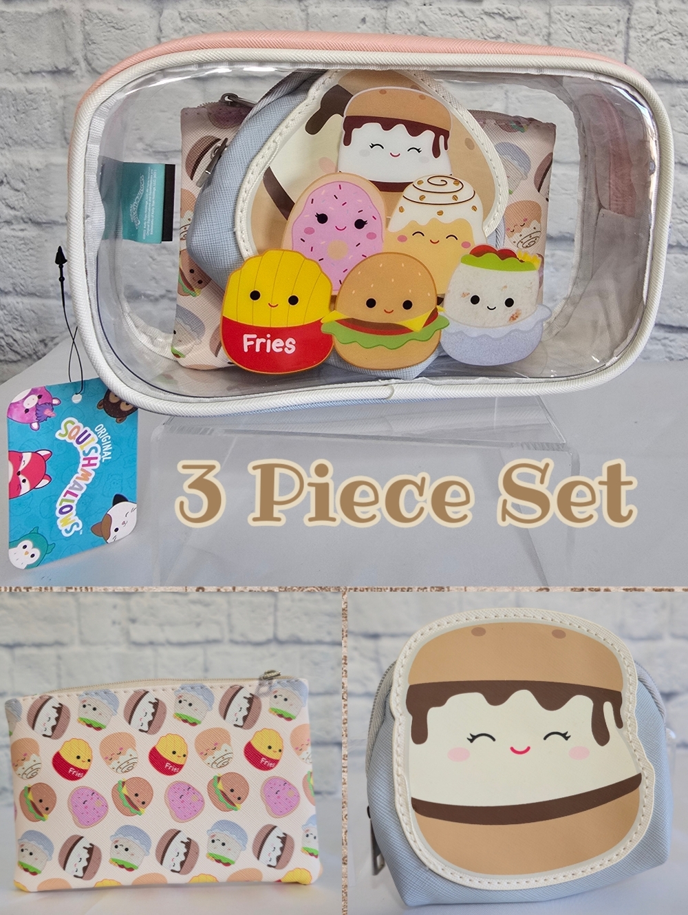 Squishmallows Cosmetic Bag Trio Set Food Squad Kawaii Snacks New Three Pieces